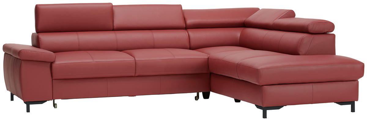 ECKSOFA in Echtleder Bordeaux  - Bordeaux/Schwarz, Design, Leder/Metall (268/213cm) - Stylife