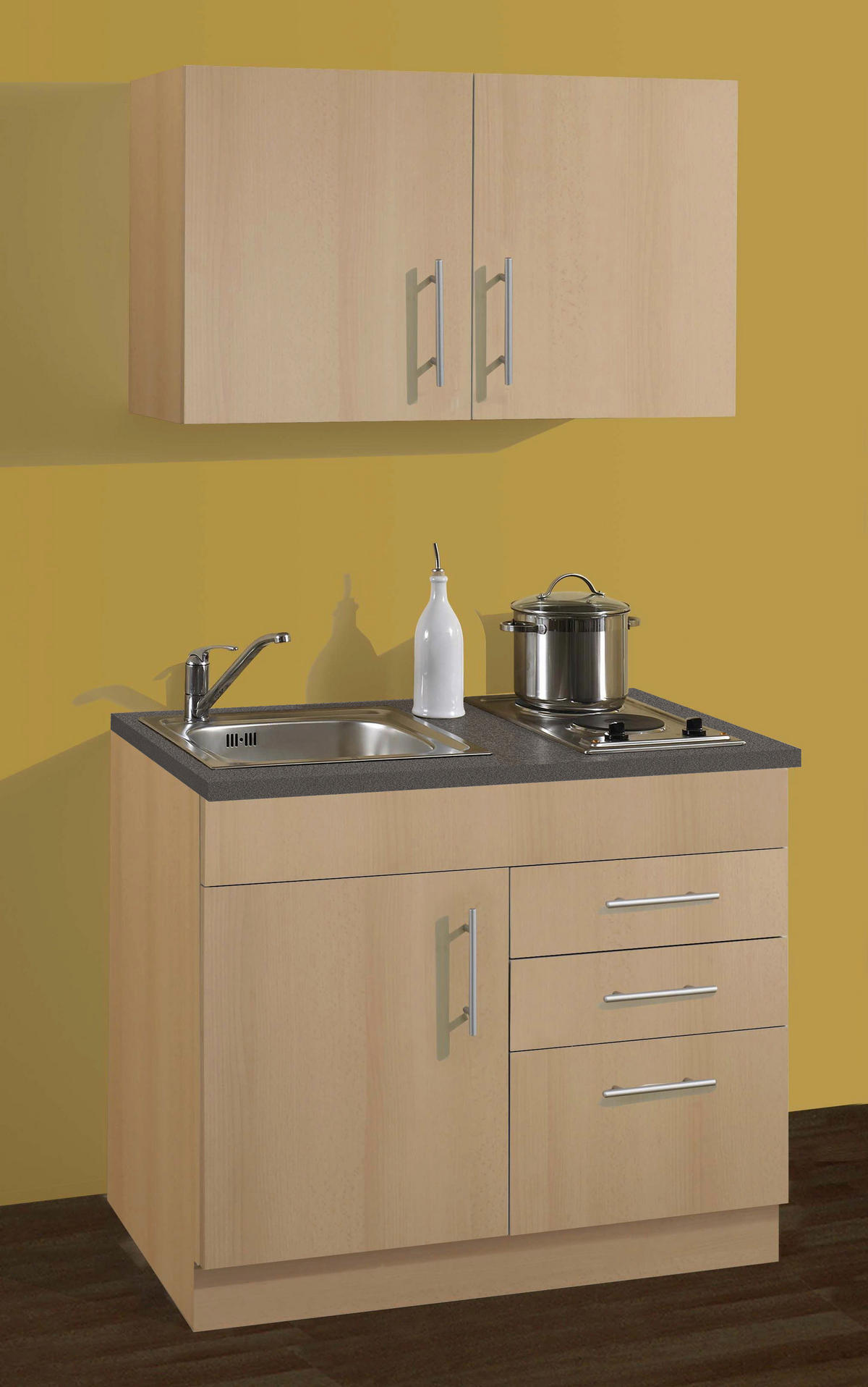 MINIKÜCHE 100 cm   in Buchefarben  - Chromfarben/Buchefarben, MODERN, Holzwerkstoff/Metall (100cm) - Held
