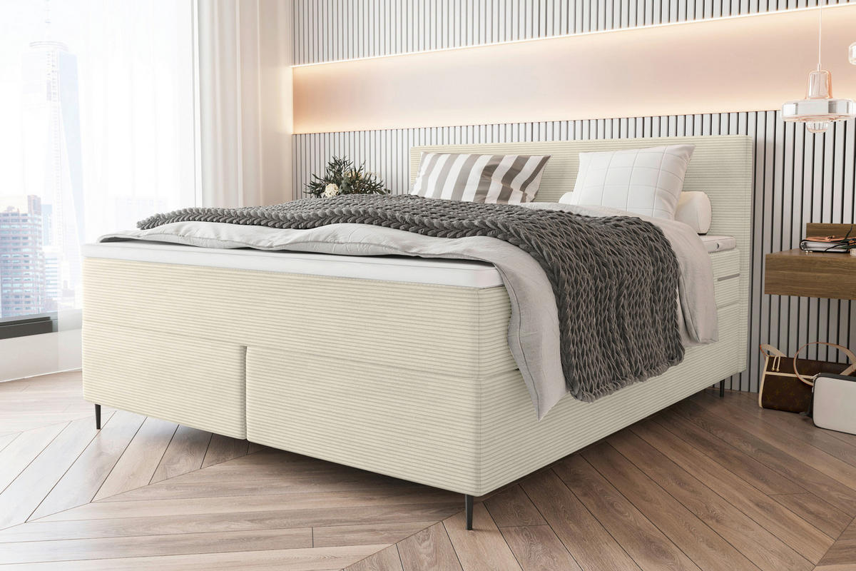 BOXSPRINGBETT 180/200 cm  in Beige  - Beige/Schwarz, KONVENTIONELL, Textil/Metall (180/200cm) - Boxxx