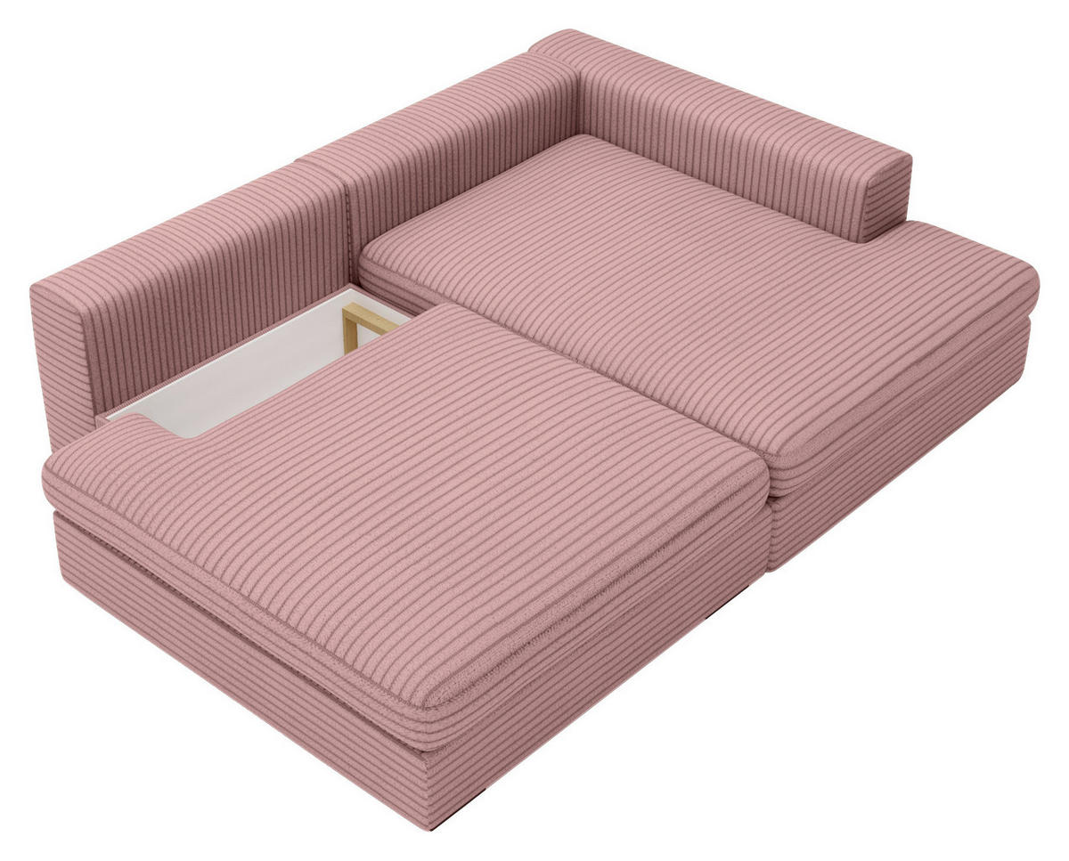 ECKSOFA in Cord Rosa  - Schwarz/Rosa, Design, Kunststoff/Textil (223/158cm) - Lomoco