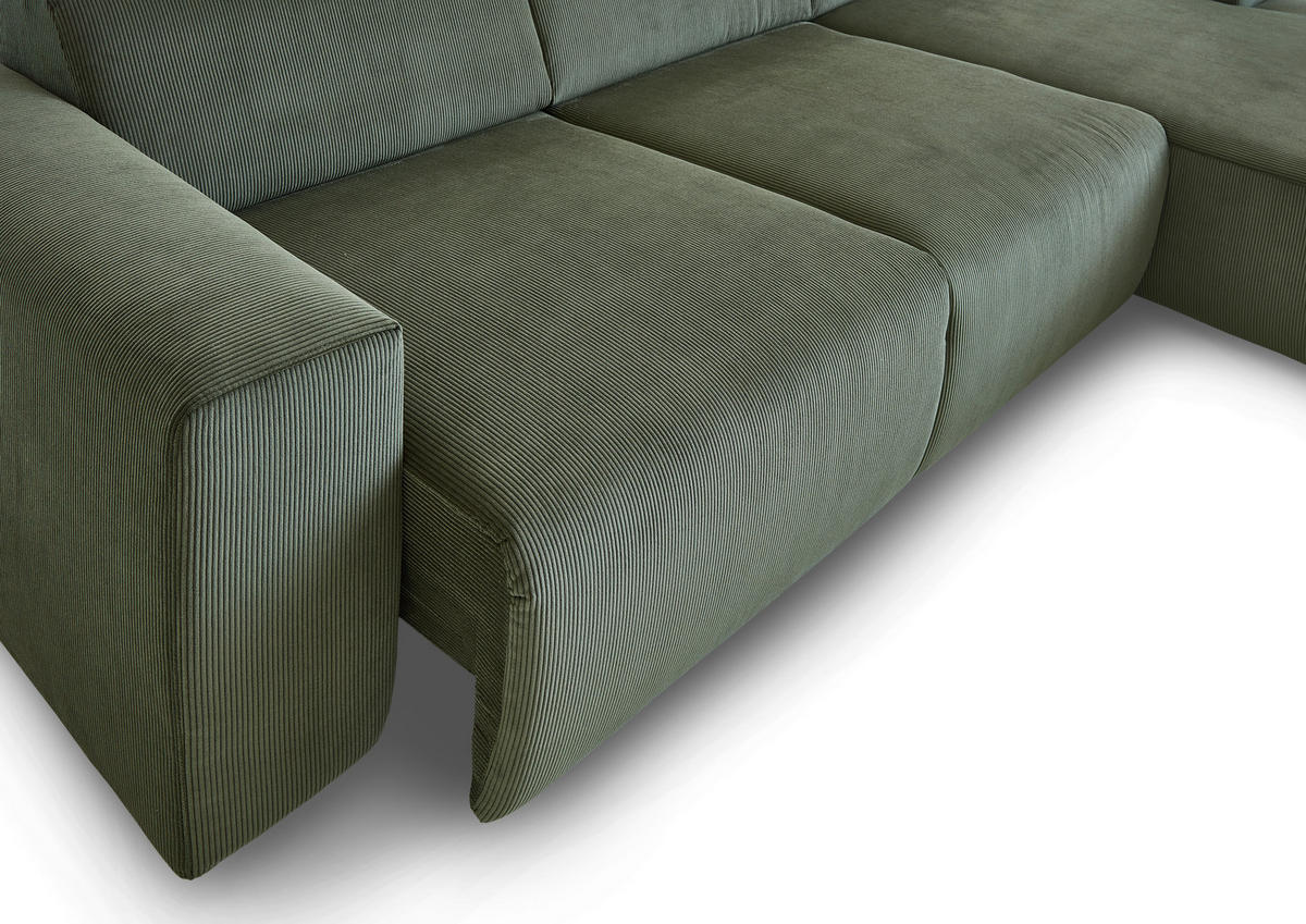 ECKSOFA in Feincord Waldgrün  - Waldgrün/Schwarz, Design, Kunststoff/Textil (174/302cm) - Beldomo Style