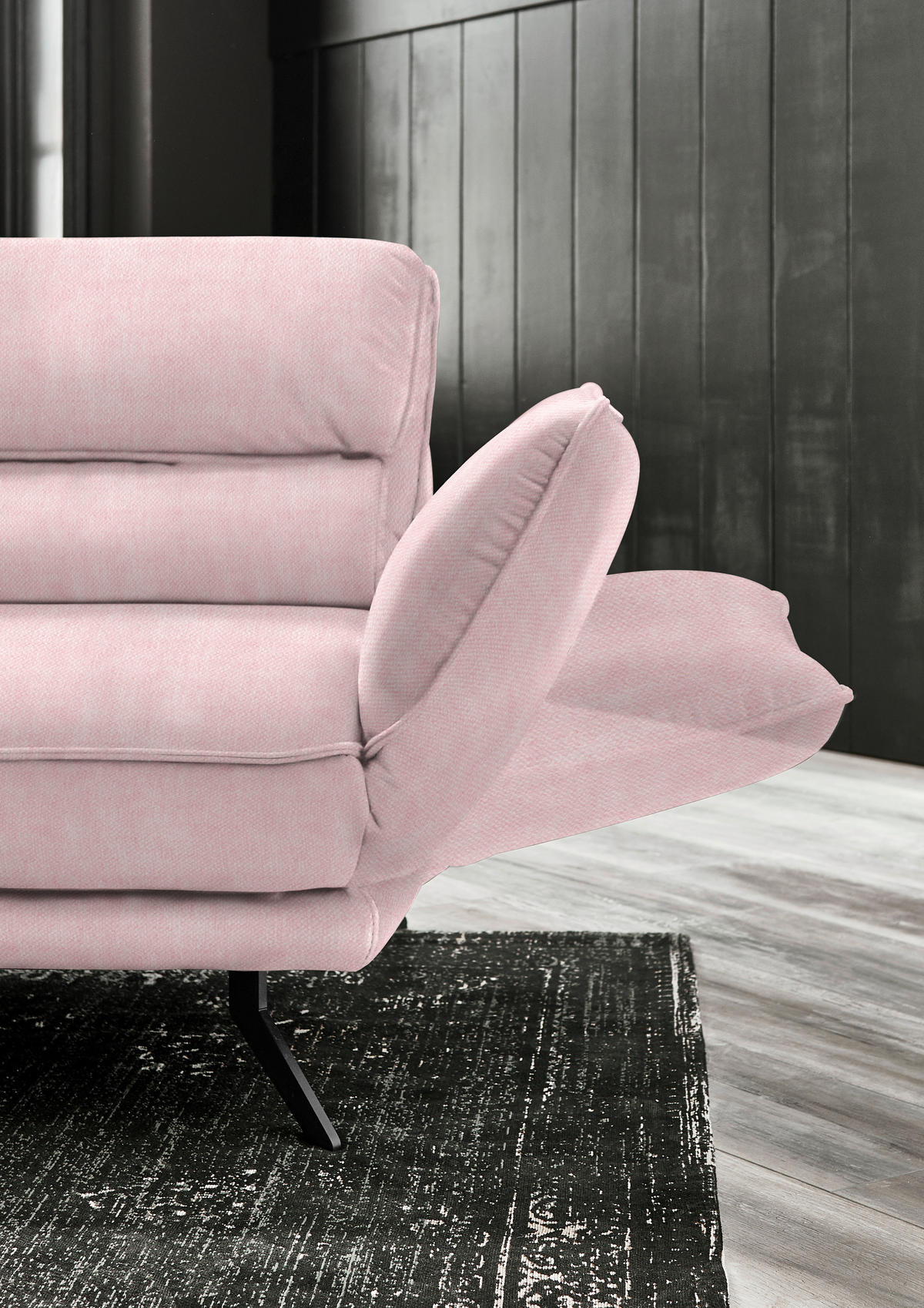 ECKSOFA in Velours Hellrosa  153/283 cm  - Hellrosa/Schwarz, Design, Textil/Metall (153/283cm) - Valdera