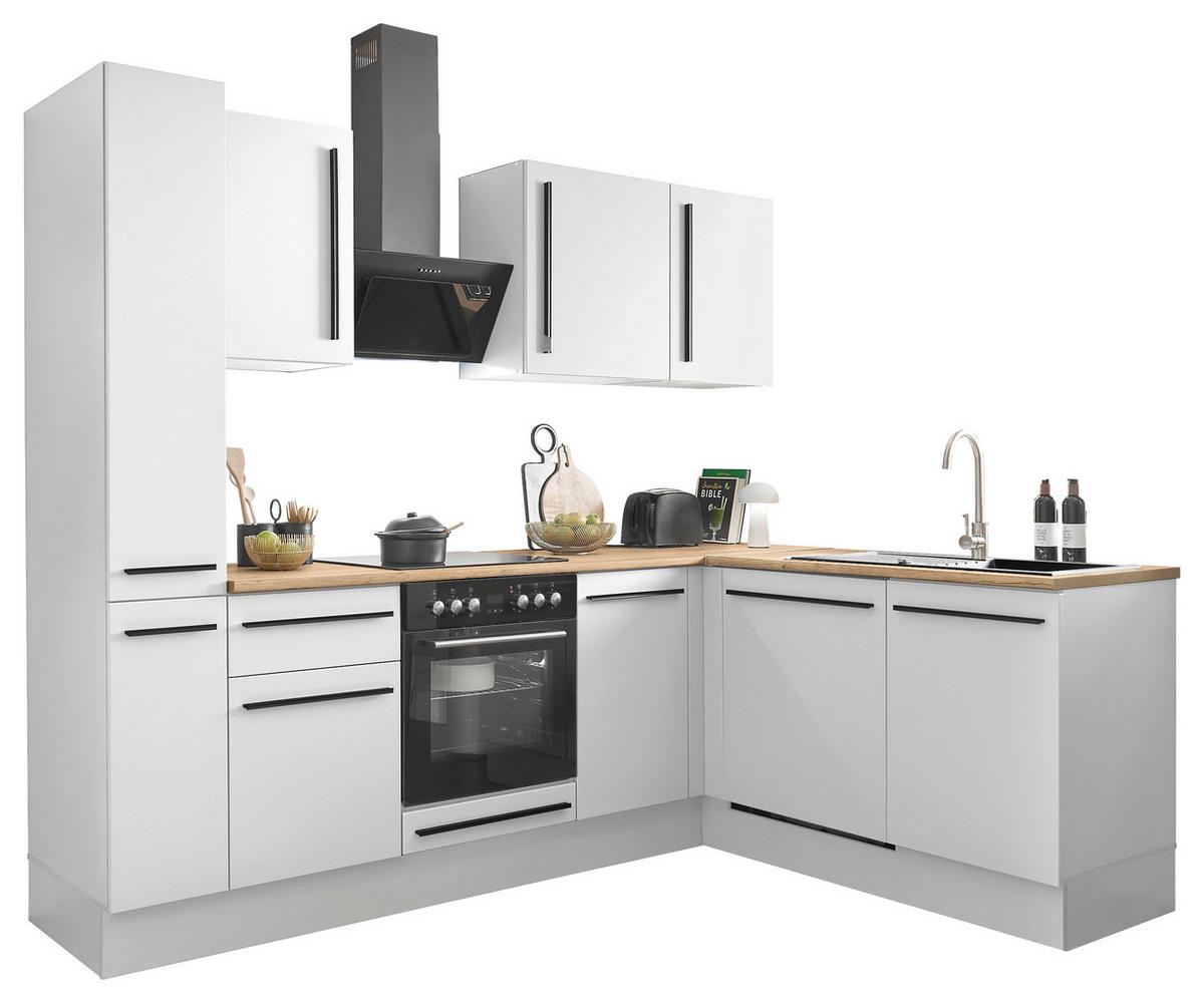 ECKKÜCHE 250/175 cm  in Weiß, Eichefarben  - Eichefarben/Schwarz, Design, Holzwerkstoff/Kunststoff (250/175cm) - MID.YOU