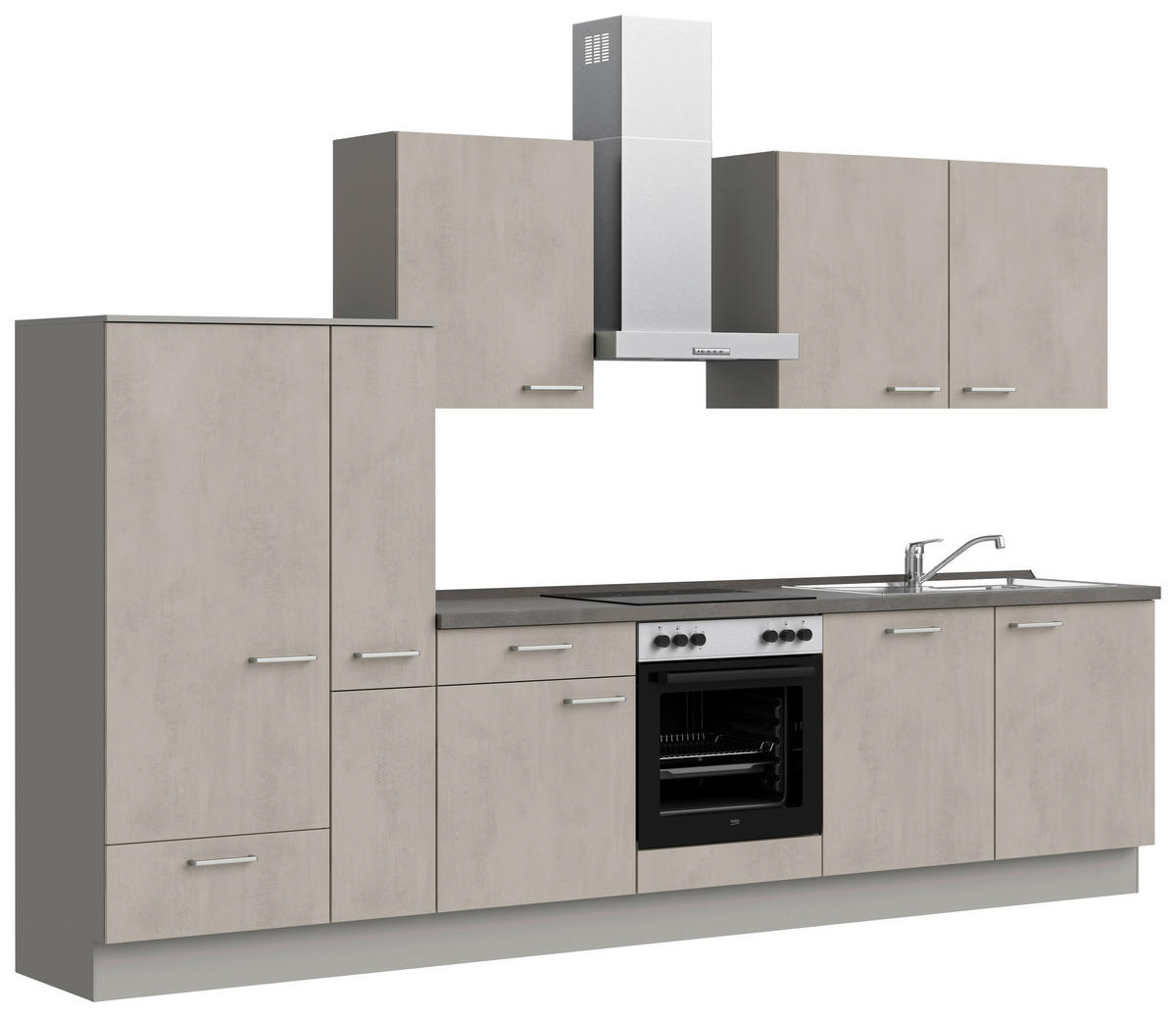 KÜCHENBLOCK Riva 330 cm  in Grau, Schieferfarben  - Schieferfarben/Edelstahlfarben, MODERN, Holzwerkstoff/Metall (330cm) - Nobilia