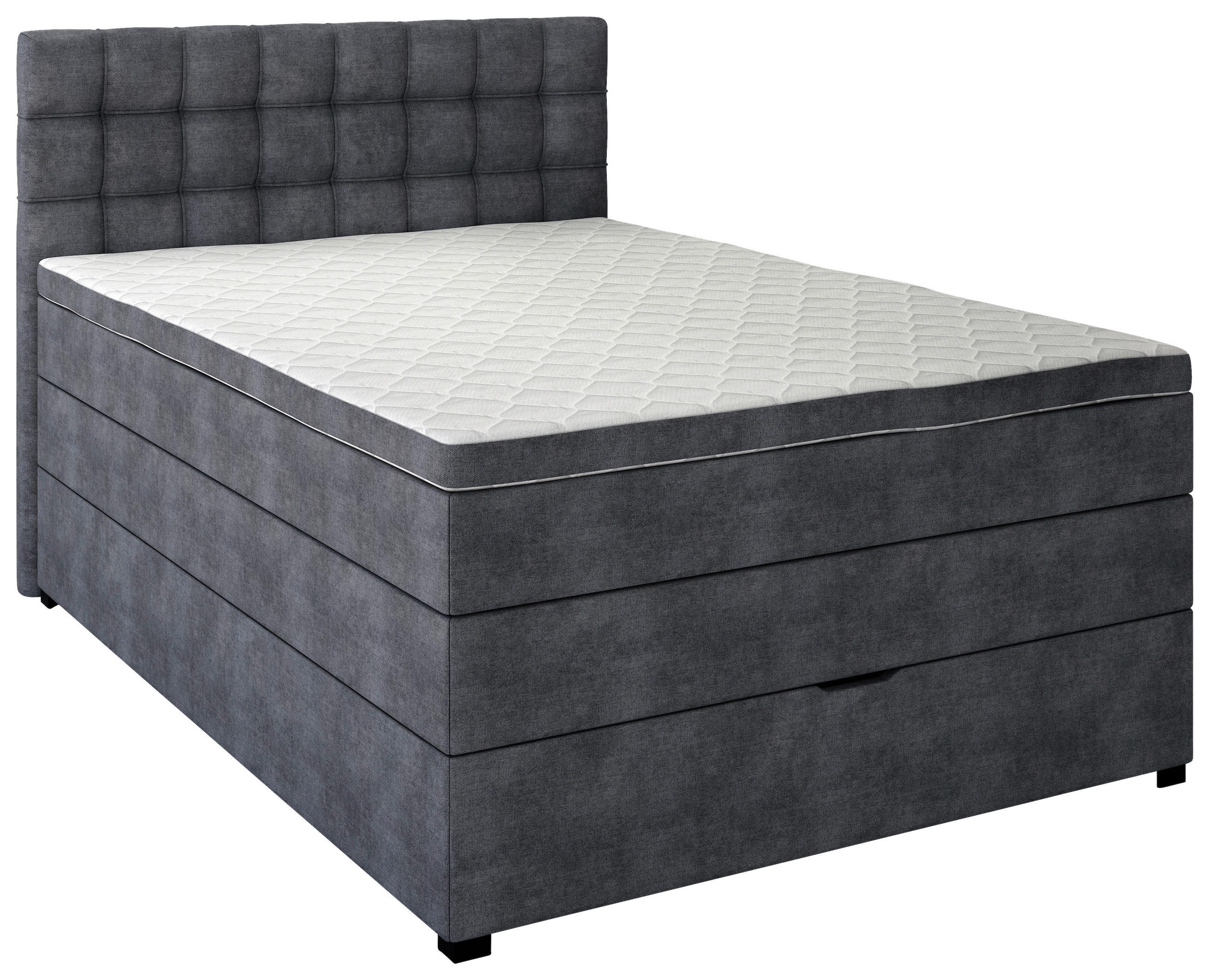 BOXSPRINGBETT 120/200 cm,  in Schwarz, Matratze, Bettkasten, Topper, H3 = fest  - Schwarz, KONVENTIONELL, Kunststoff/Textil (120/200cm) - Boxxx