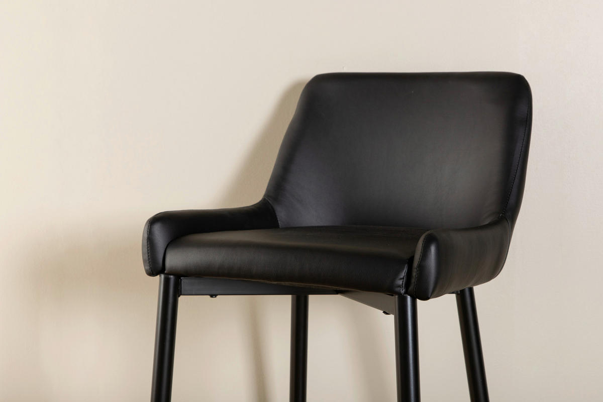 BARHOCKER-SET Lederlook (vegan) Schwarz Stahl abwischbar  - Schwarz, Design, Kunststoff/Textil (48/105/57cm) - Livetastic