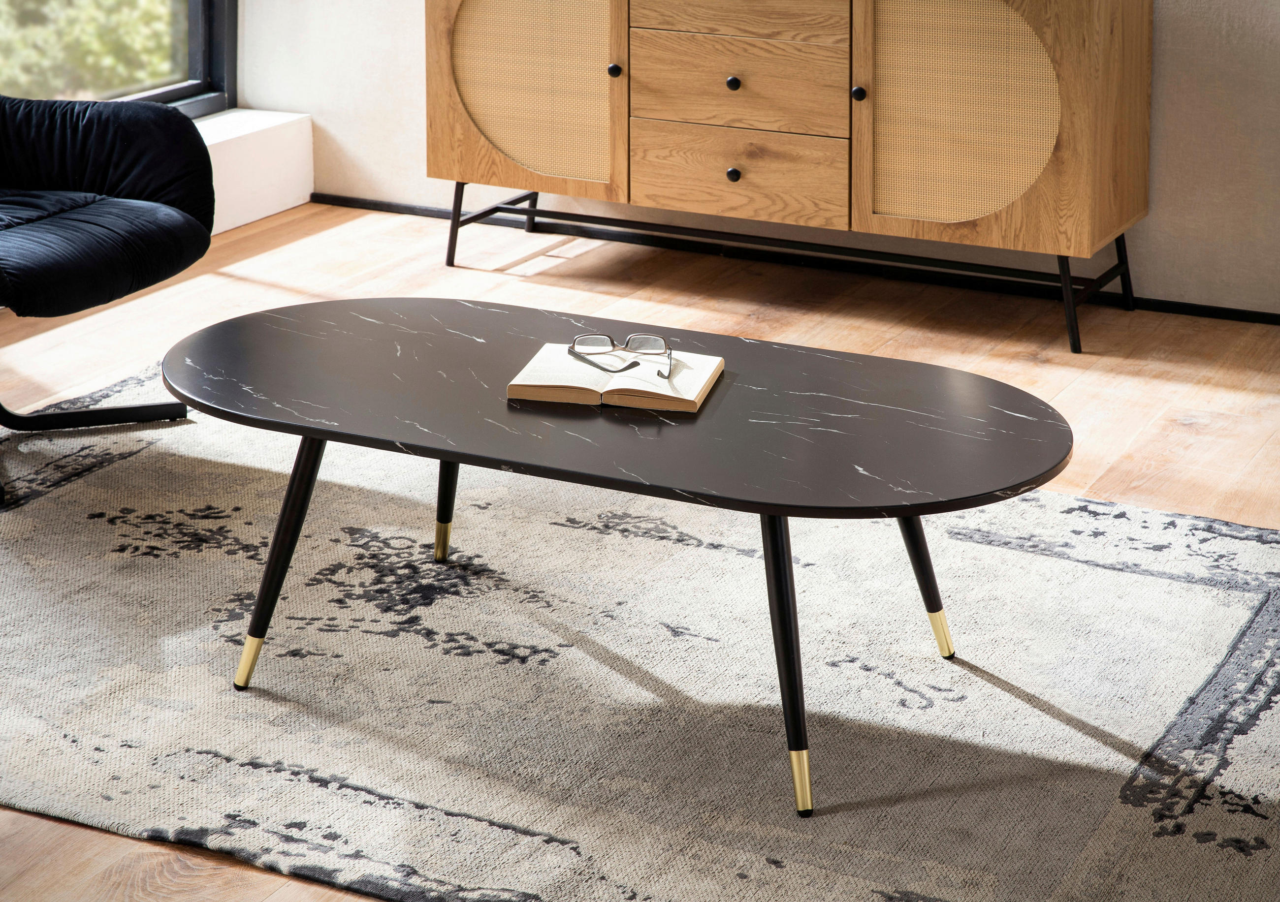 SOFFBORD i trämaterial 120/60/41,5 cm  - svart/guldfärgad, Design, metall/trämaterial (120/60/41,5cm) - MID.YOU