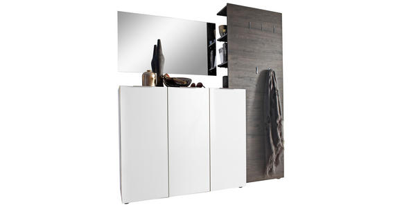 GARDEROBE 3-teilig in 175/190/39 cm - Wengefarben/Weiß, Design, Glas/Holzwerkstoff (175/190/39cm) - Carryhome