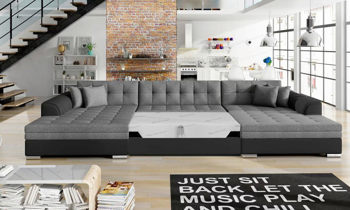 WOHNLANDSCHAFT Schwarz, Grau  - Chromfarben/Schwarz, Design, Kunststoff (165/359/165cm) - MID.YOU