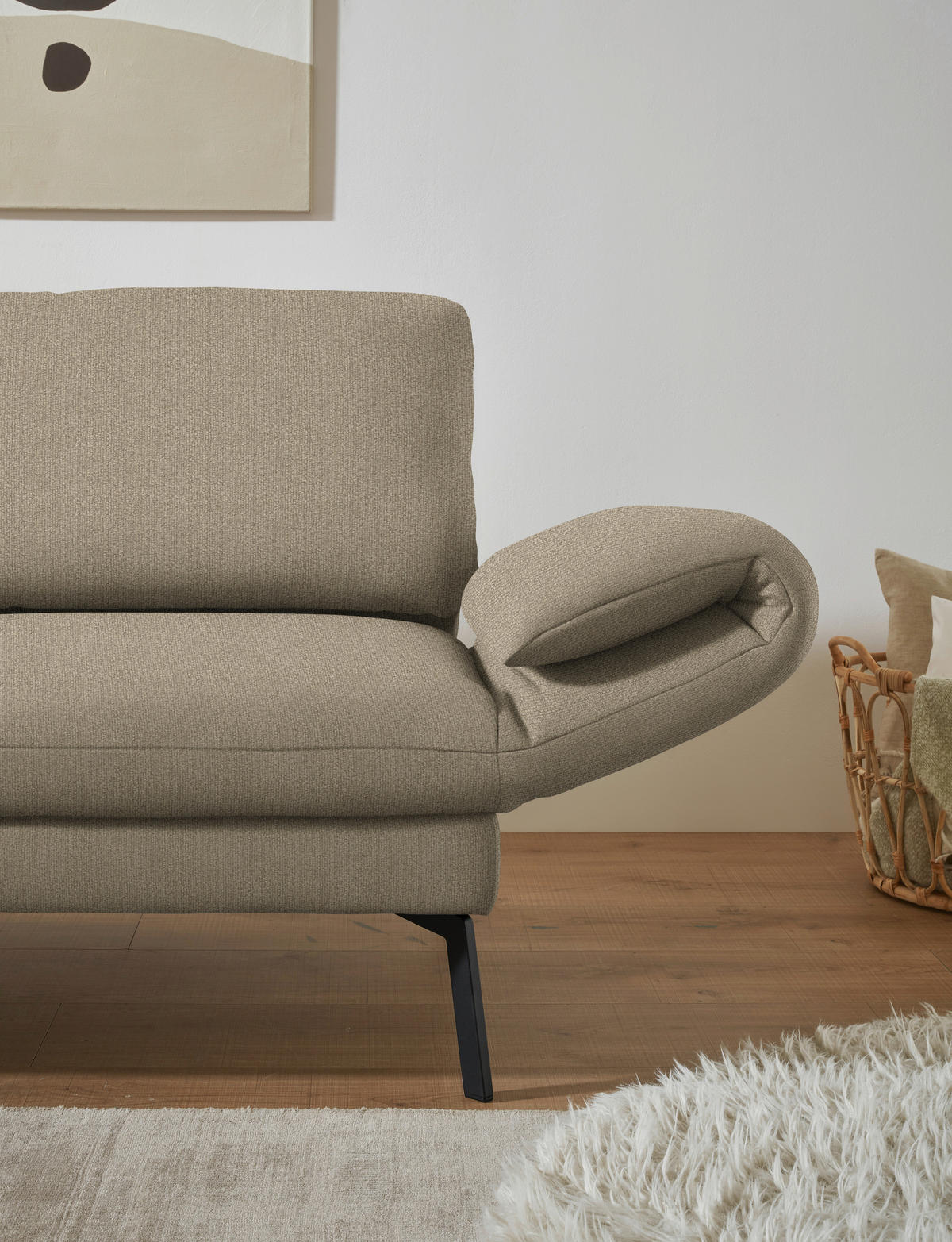 ECKSOFA  in Flachgewebe Hellbraun  175-224/255-365 cm  - Hellbraun/Schwarz, Design, Textil/Metall (175-224/255-365cm) - Dieter Knoll
