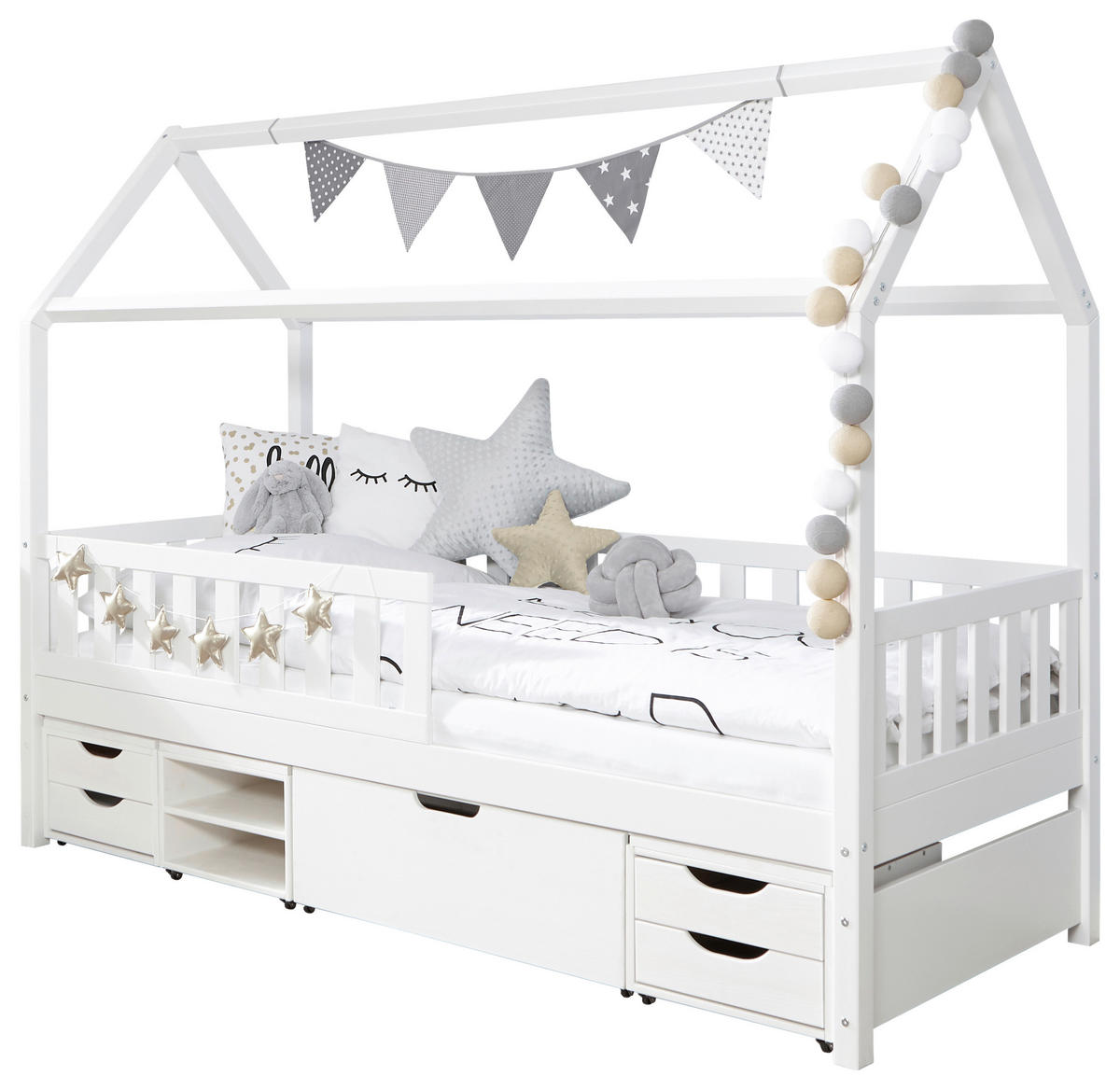 POSTELJA V OBLIKI HIŠE - bela, Moderno, les (90/200cm) - MID.YOU