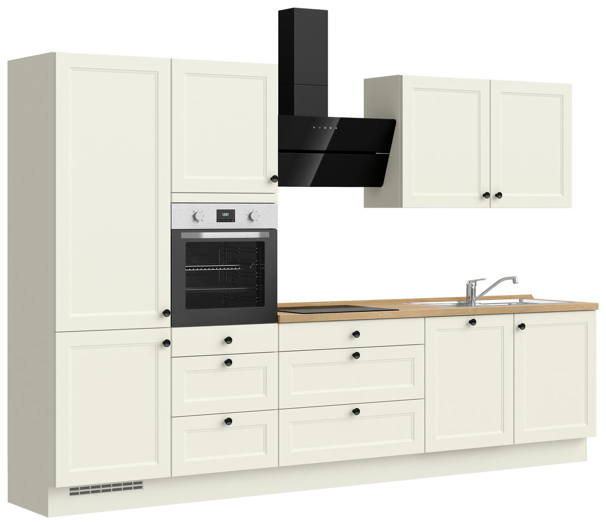 KÜCHENBLOCK Cascada 330 cm  in Weiß, Eichefarben  - Eichefarben/Schwarz, MODERN, Holzwerkstoff/Metall (330cm) - Nobilia