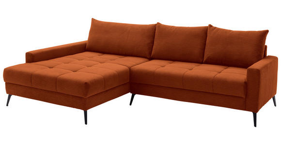 ECKSOFA  in Cord Dunkelorange  173/280 cm  - Dunkelorange/Schwarz, KONVENTIONELL, Textil/Metall (173/280cm) - Hom`in