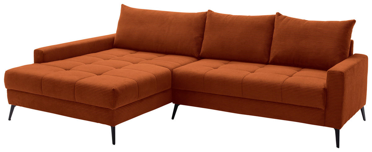 ECKSOFA Dunkelorange Cord  - Dunkelorange/Schwarz, KONVENTIONELL, Textil/Metall (173/280cm) - Hom`in