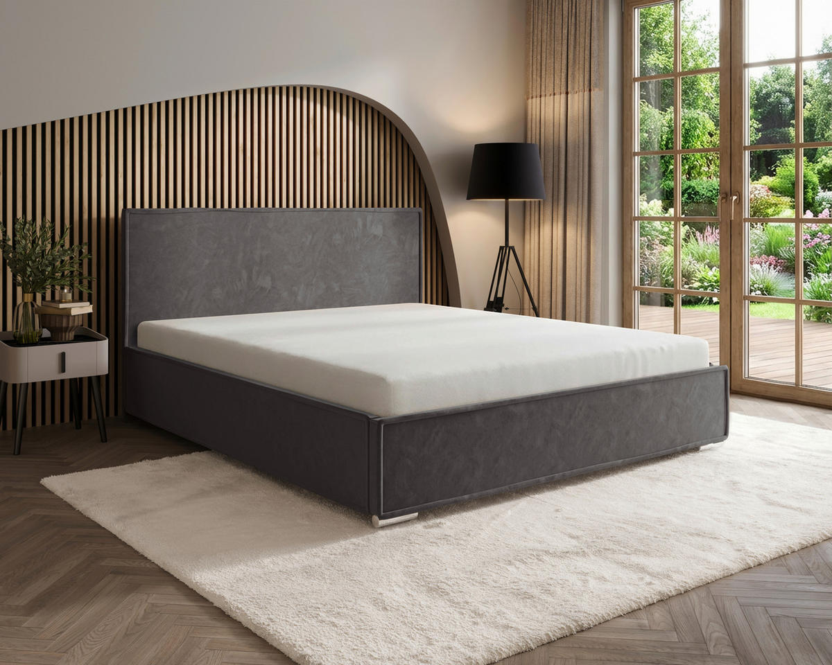 POLSTERBETT 200/200 cm,  in Graphitfarben, gepolstertes Kopfteil, Lattenrost, Bettkasten,  - Chromfarben/Schwarz, MODERN, Holz/Kunststoff (200/200cm) - Chameo
