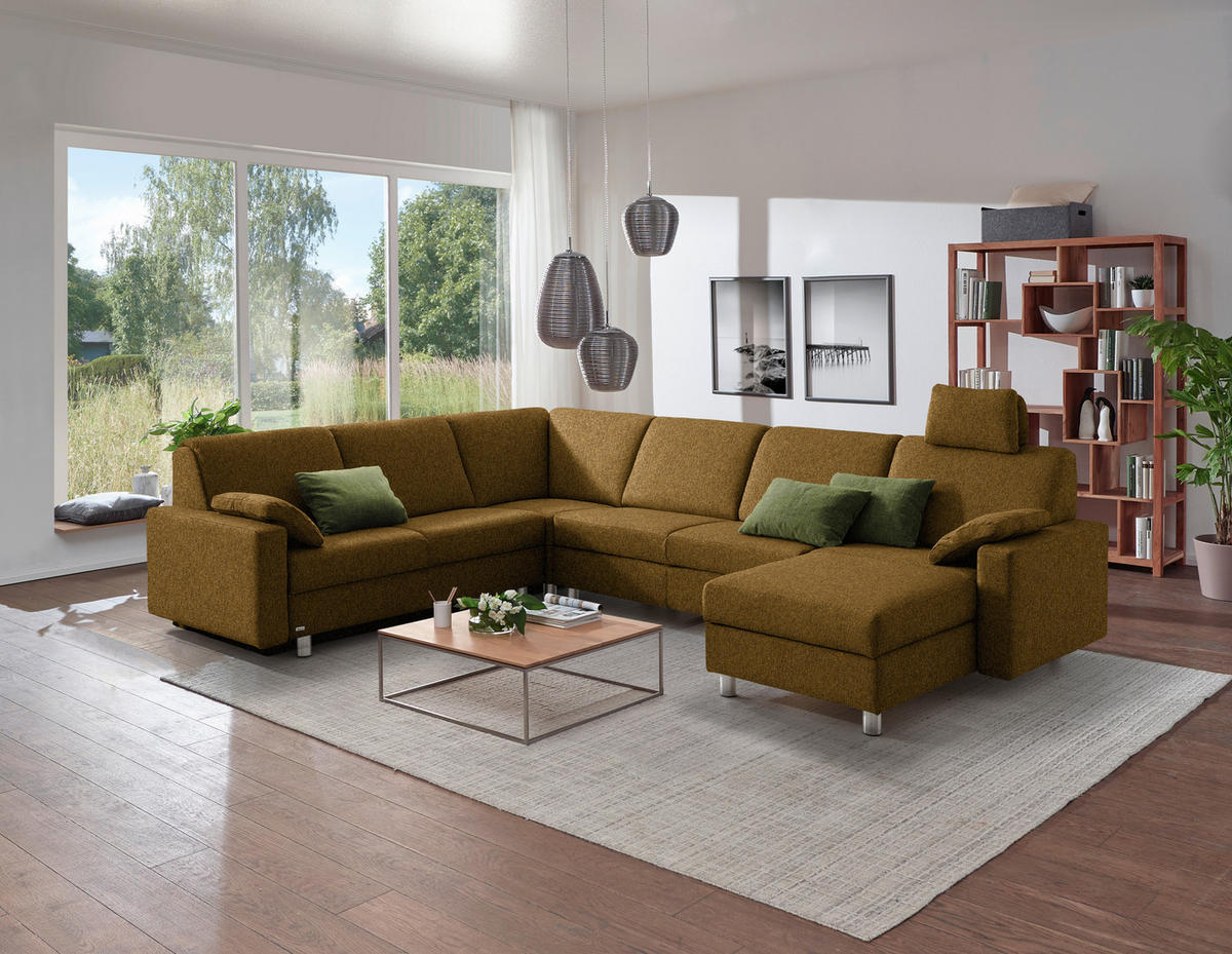 WOHNLANDSCHAFT  in Mikrovelours Senfgelb  - Anthrazit/Senfgelb, KONVENTIONELL, Textil (237/323/158cm) - Sedda