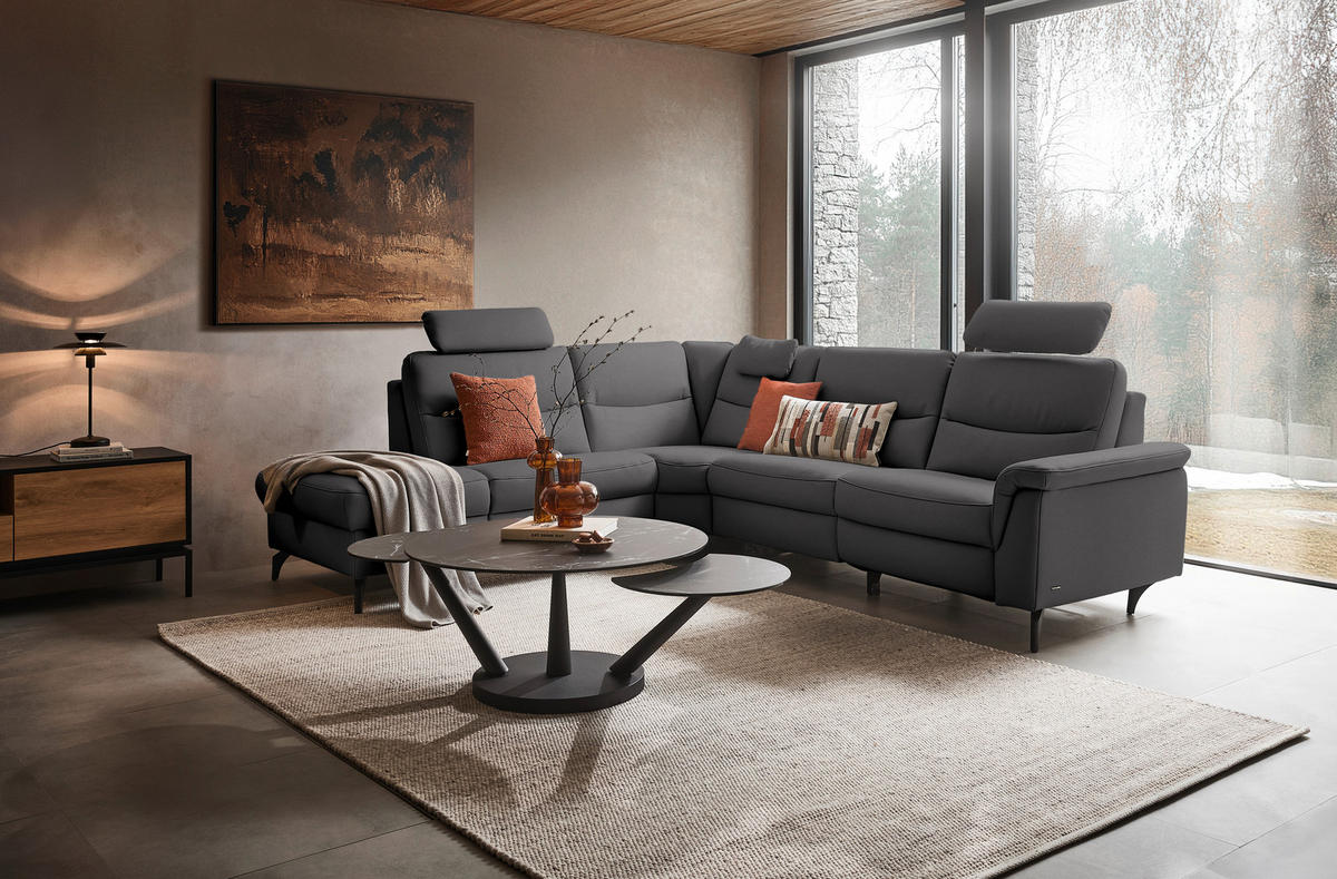 ECKSOFA in Echtleder Grau  249/280 cm  - Anthrazit/Grau, Design, Leder/Metall (249/280cm) - Himolla Komfortklass
