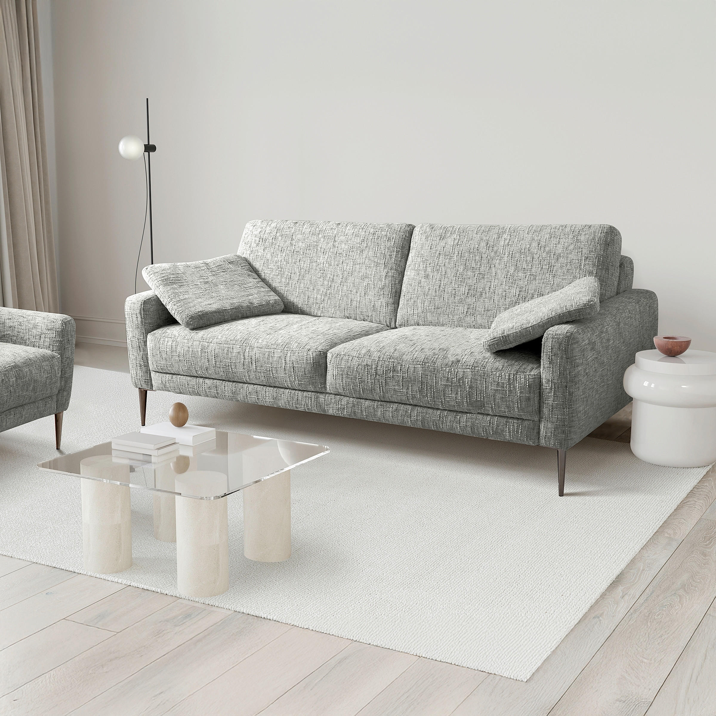 3,5-SITZER - Schwarzchrom/Grau, Design, Textil/Metall (207/85/92cm) - Livetastic