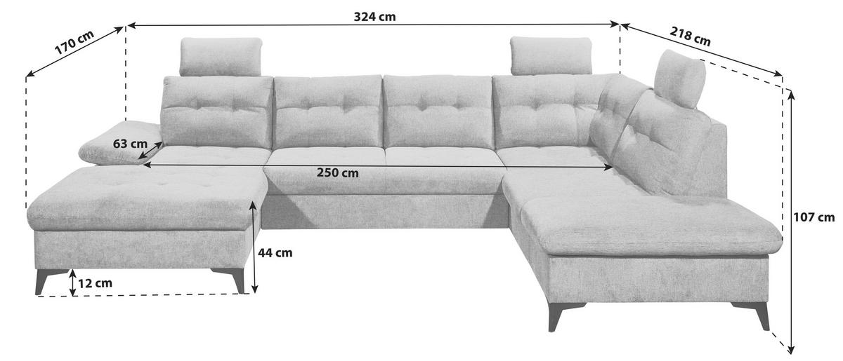 WOHNLANDSCHAFT Webstoff Beige  - Beige/Schwarz, Konventionell, Kunststoff/Textil (170/324/218cm) - MID.YOU