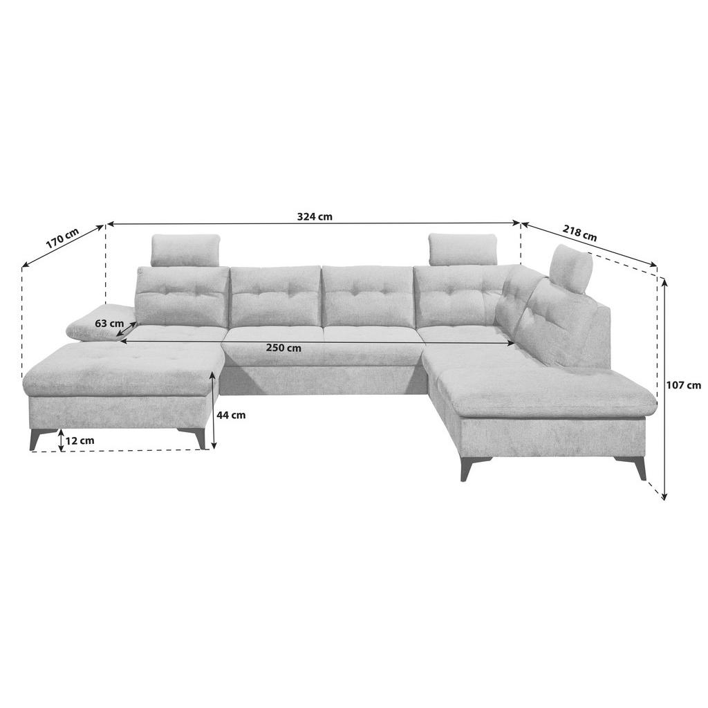 Thumbnail - Carryhome Wohnlandschaft, Grau, Textil, 6-Sitzer, U-Form, 324x218 cm, Liegefunktion, seitenverkehrt erhältlich, Schlafen...