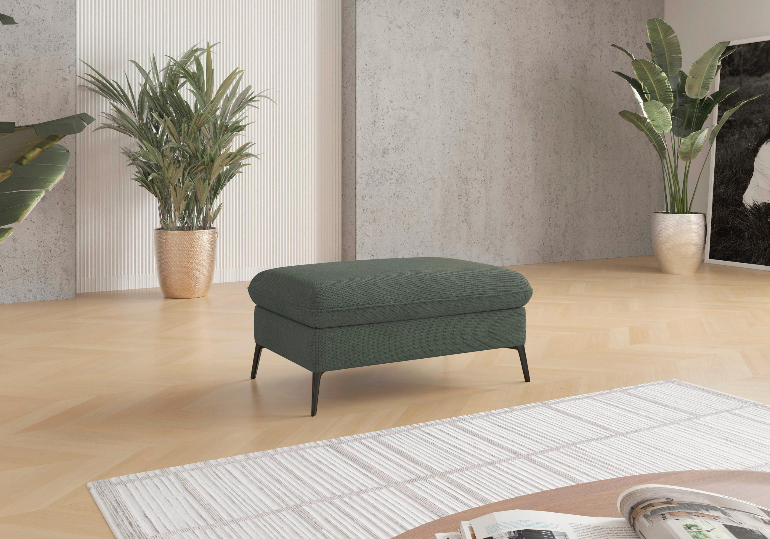HOCKER Flachgewebe Grün  - Creme/Schwarz, KONVENTIONELL, Textil/Metall (104/47/69cm) - Sit & More