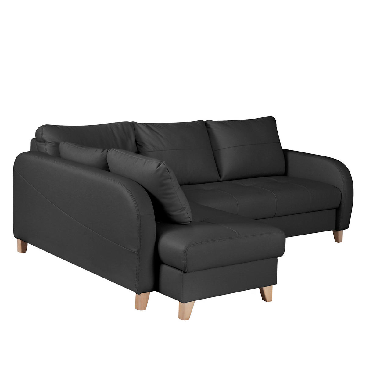 ECKSOFA Schwarz Echtleder Lederlook  - Buchefarben/Schwarz, Design, Leder/Holz (227/168cm) - Livetastic
