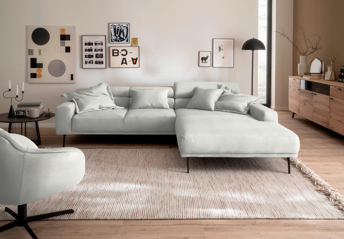 ECKSOFA Cord Weiss  - Weiss/Schwarz, Design, Textil/Metall (293/215-217cm) - Schöner Wohnen