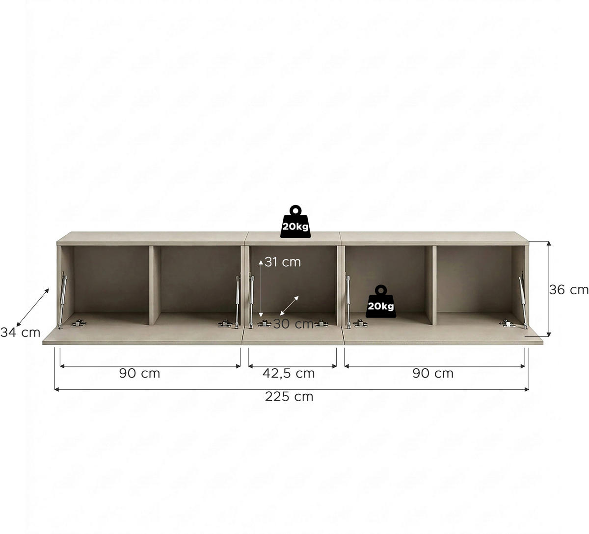 LOWBOARD  225/36/34 cm  stehend, hängend  - Kaschmir, Design, Holzwerkstoff (225/36/34cm) - MID.YOU