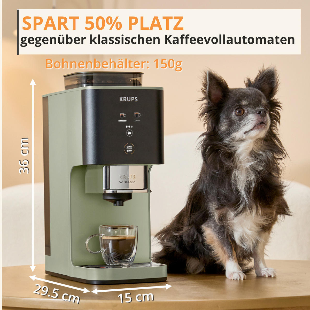 KAFFEEVOLLAUTOMAT Coffee Crush  - Salbeigrün, Basics, Kunststoff (38.5/18.5/41cm) - Krups