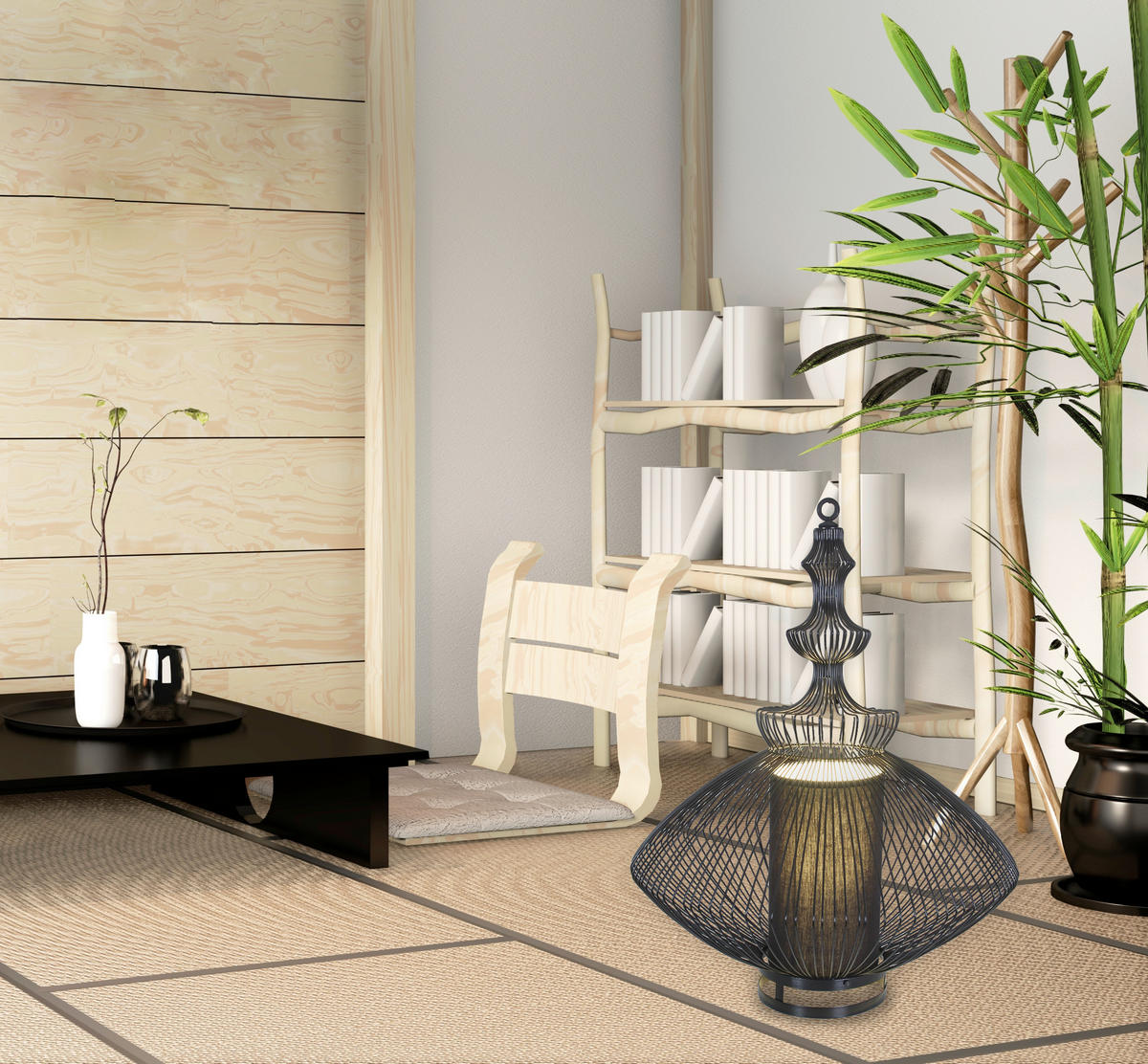 TISCHLEUCHTE YOUNG LIVING 55/77 cm   - Schwarz, Trend, Textil/Metall (55/77cm) - Näve