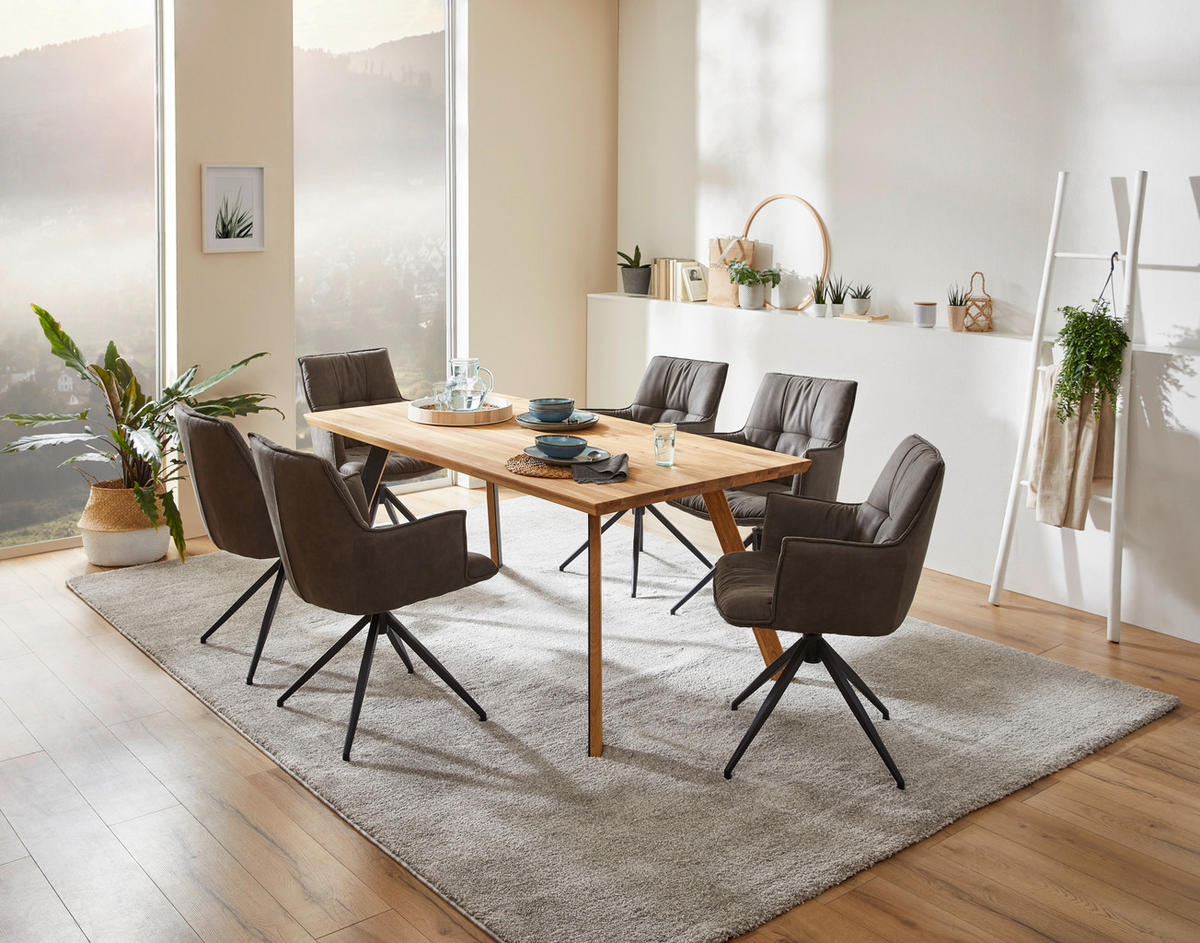 ESSTISCH in Holz 180/90/75 cm  - Eichefarben/Schwarz, Design, Holz/Metall (180/90/75cm) - Linea Natura