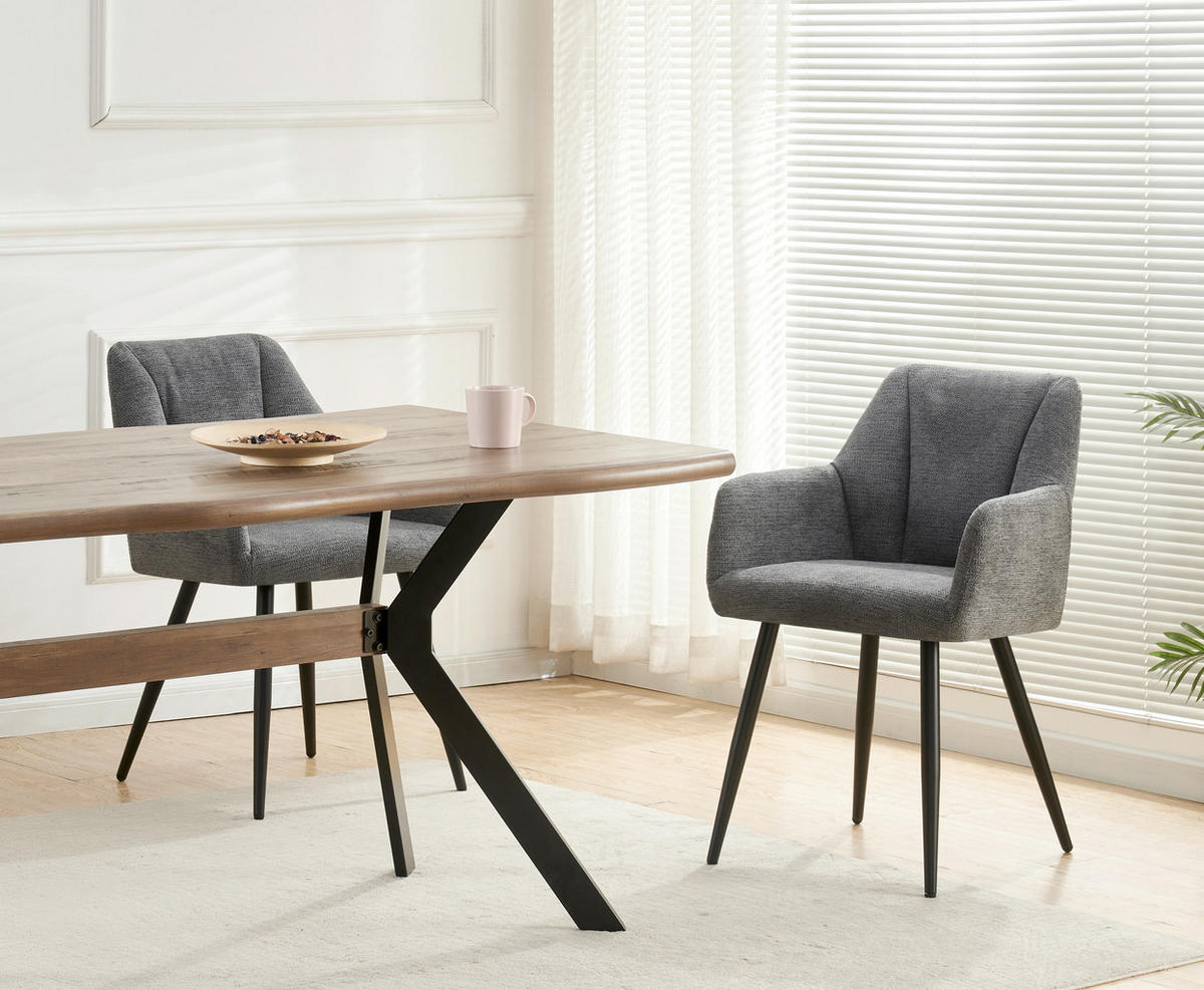 STUHL-SET 2 Stück  in Webstoff  - Anthrazit/Schwarz, MODERN, Textil/Metall (55/82/62cm) - MID.YOU