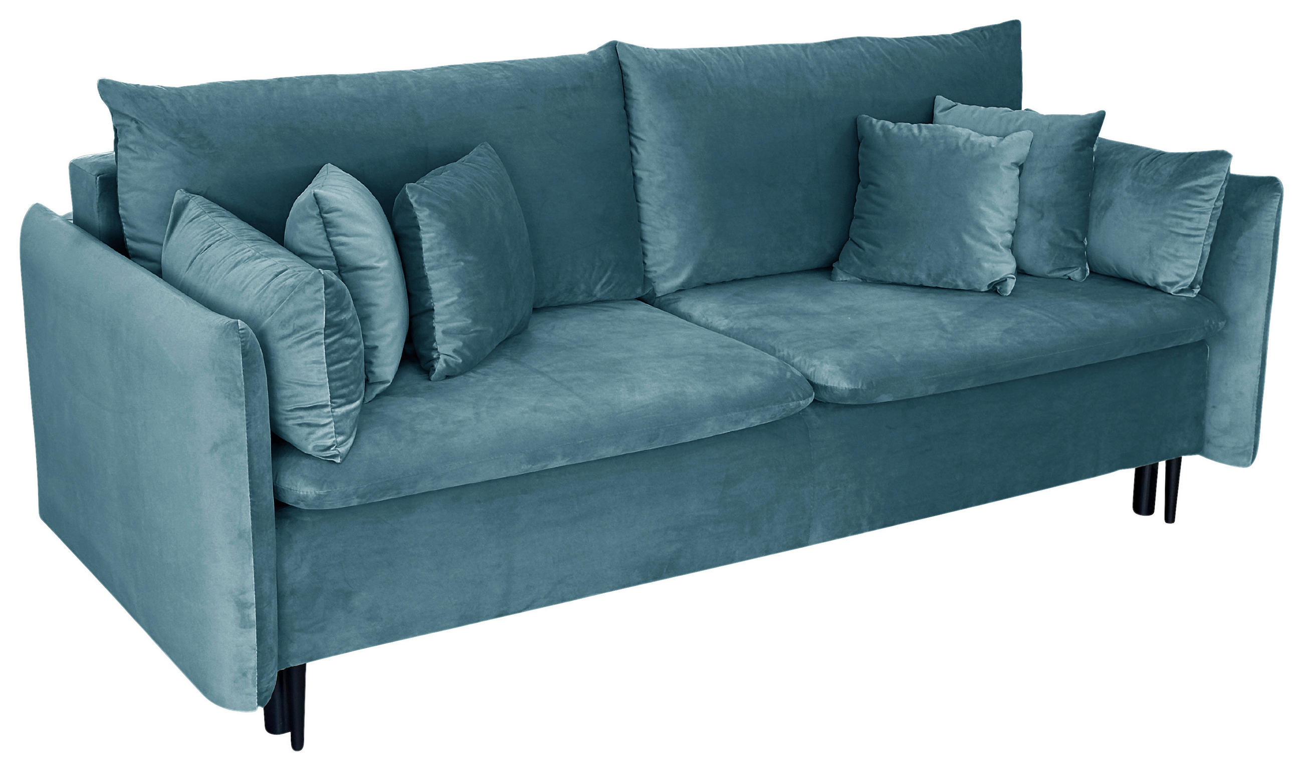 SCHLAFSOFA Velours Blau  - Blau/Schwarz, Design, Holz/Kunststoff (220/96/102cm) - MID.YOU