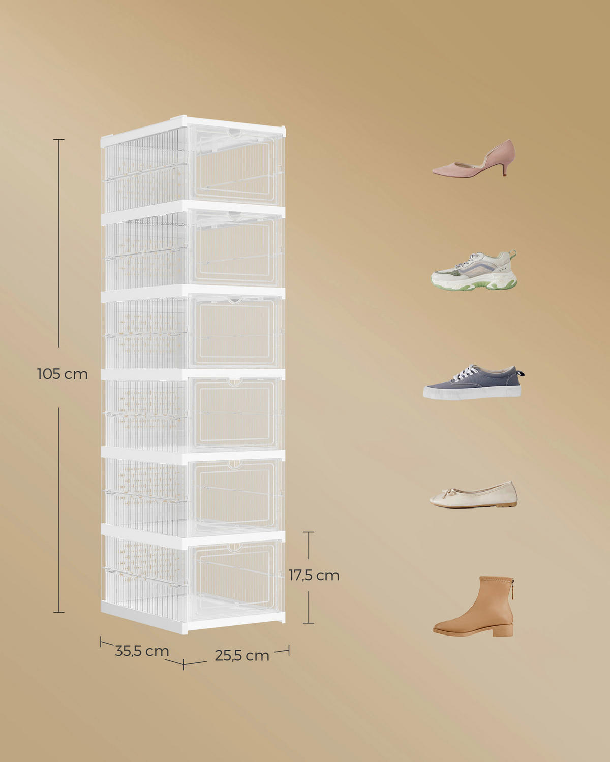 REGÁL NA BOTY, bílá, průhledné, 25,5/105/35,5 cm - bílá/průhledné, Basics, plast (25,5/105/35,5cm)