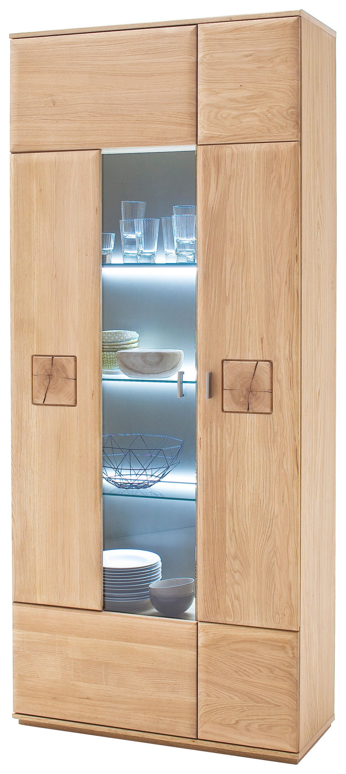 VITRINE  in teilmassiv Eiche Eichefarben  - Eichefarben/Nickelfarben, Design, Glas/Holz (90/208/38cm) - Livetastic