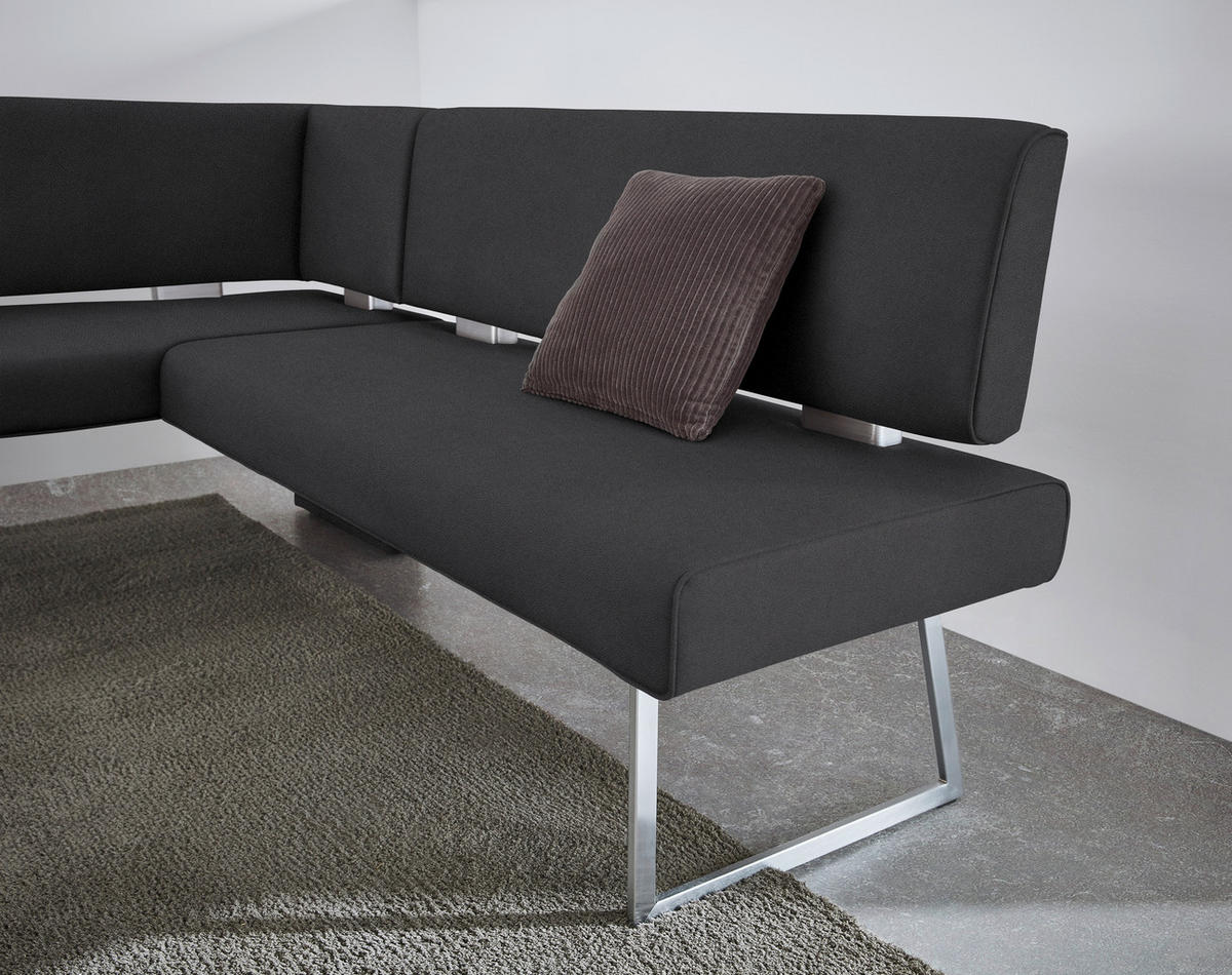 ECKBANK 137/219 cm  in Schwarz, Edelstahlfarben  - Edelstahlfarben/Schwarz, Design, Textil/Metall (137/219cm) - Dieter Knoll