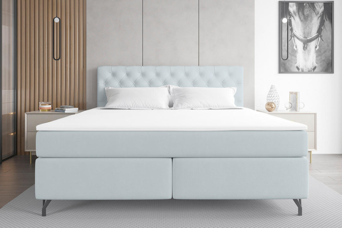 BOXSPRINGBETT 180/200 cm  in Hellgrau  - Hellgrau/Schwarz, Konventionell, Textil/Metall (180/200cm) - Carryhome