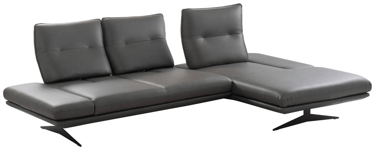 ECKSOFA  in Echtleder Dunkelgrau  291/180 cm  - Dunkelgrau/Schwarz, Design, Leder/Metall (291/180cm) - Celina Home