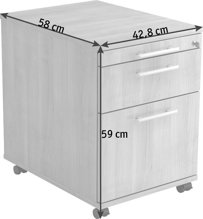 ROLLCONTAINER Nussbaumfarben  - Nussbaumfarben/Alufarben, KONVENTIONELL, Holzwerkstoff/Kunststoff (42,8/59/58cm) - Venda
