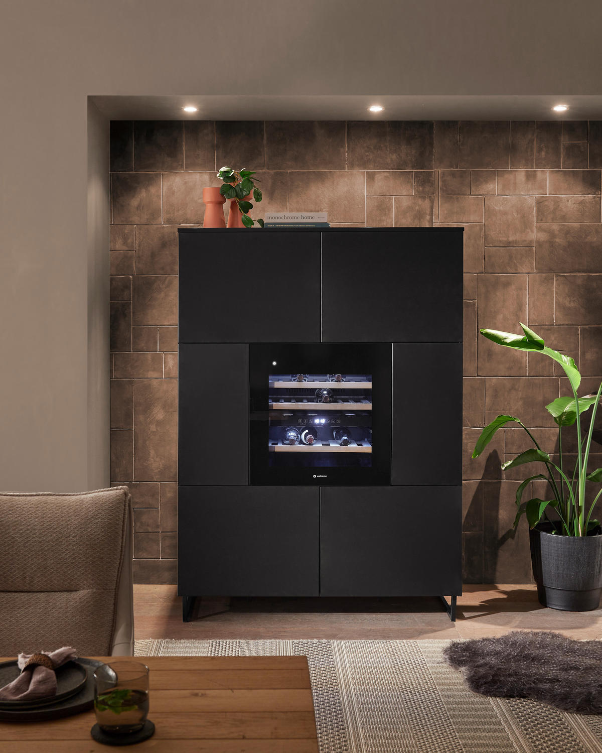 HIGHBOARD Mosel Weinschrank 120/200/58 cm  - Schwarz, KONVENTIONELL, Holzwerkstoff/Metall (120/200/58cm) - Carryhome