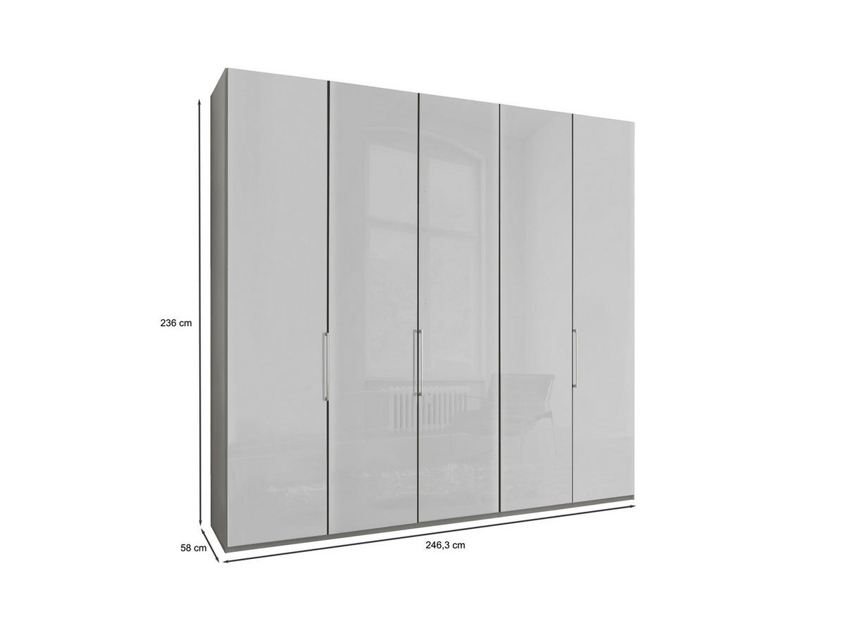 FALTTÜRENSCHRANK in Grau, Weiss  - Chromfarben/Weiss, Konventionell, Glas/Holzwerkstoff (250/236/58cm) - Dieter Knoll