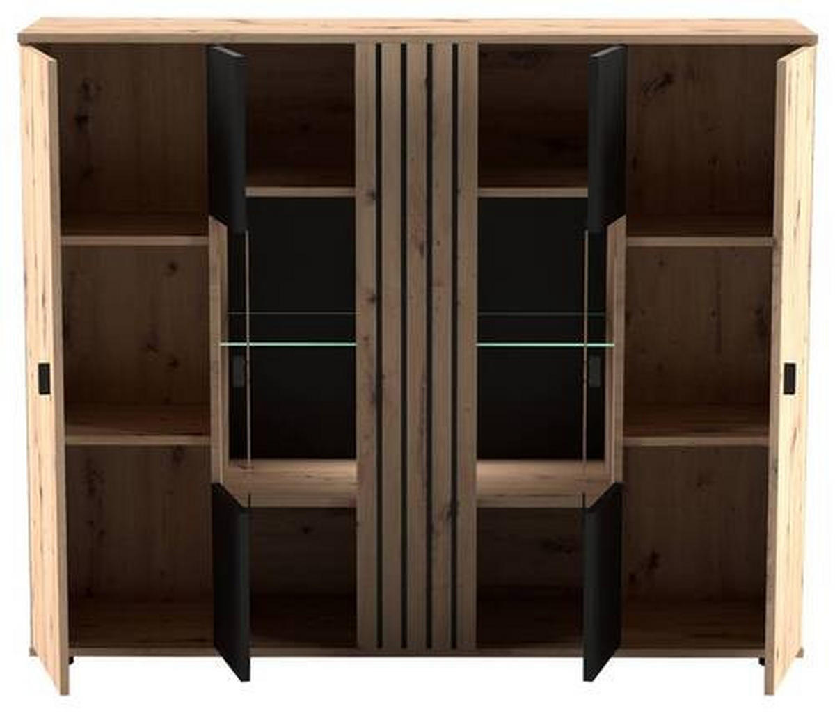 HIGHBOARD  in 140,1/115/38 cm  - Schwarz/Eiche Artisan, KONVENTIONELL, Glas/Holzwerkstoff (140,1/115/38cm) - Carryhome