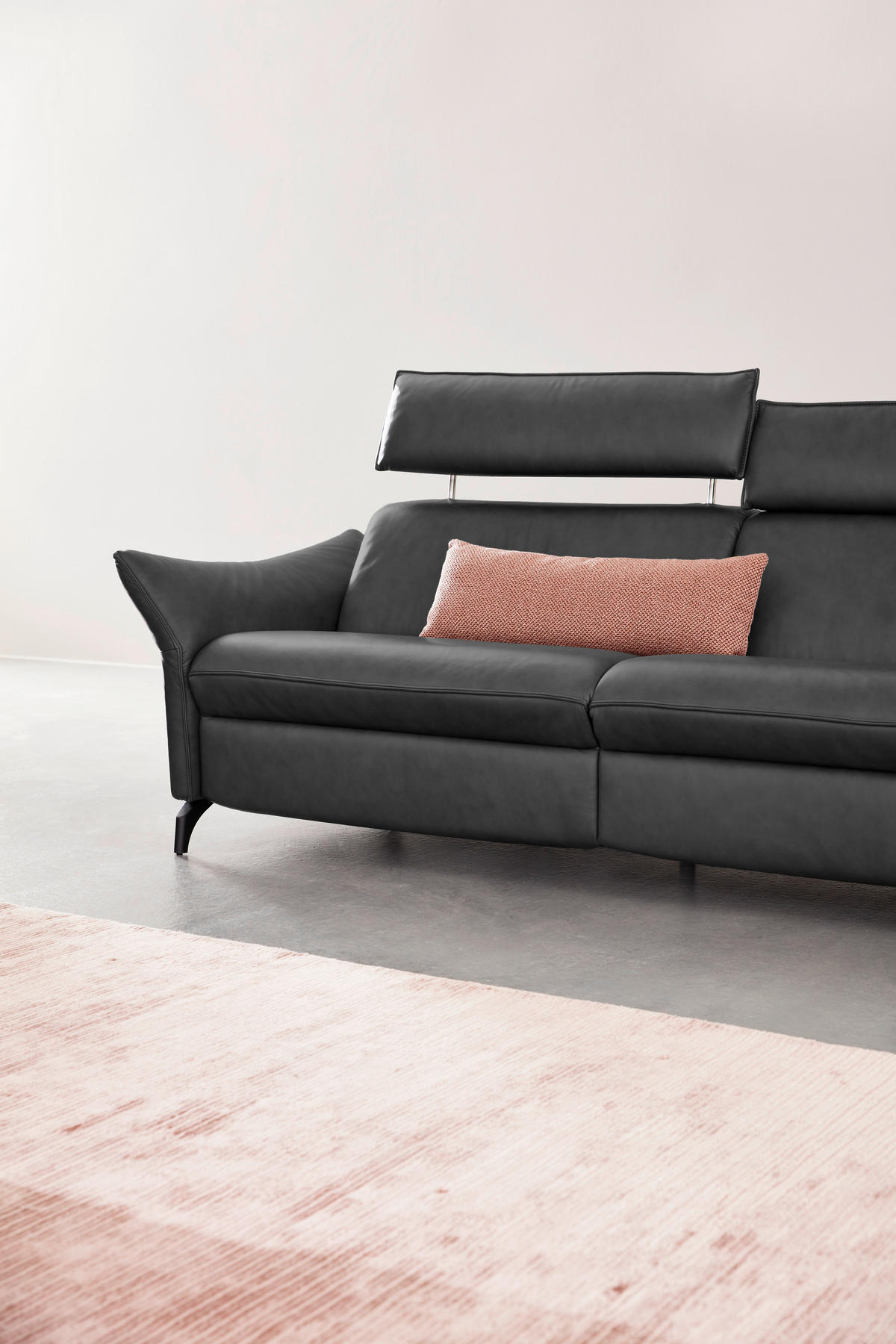 3-SITZER-SOFA Echtleder Dunkelgrau  - Dunkelgrau/Anthrazit, Design, Leder/Metall (224/92/95cm) - Himolla