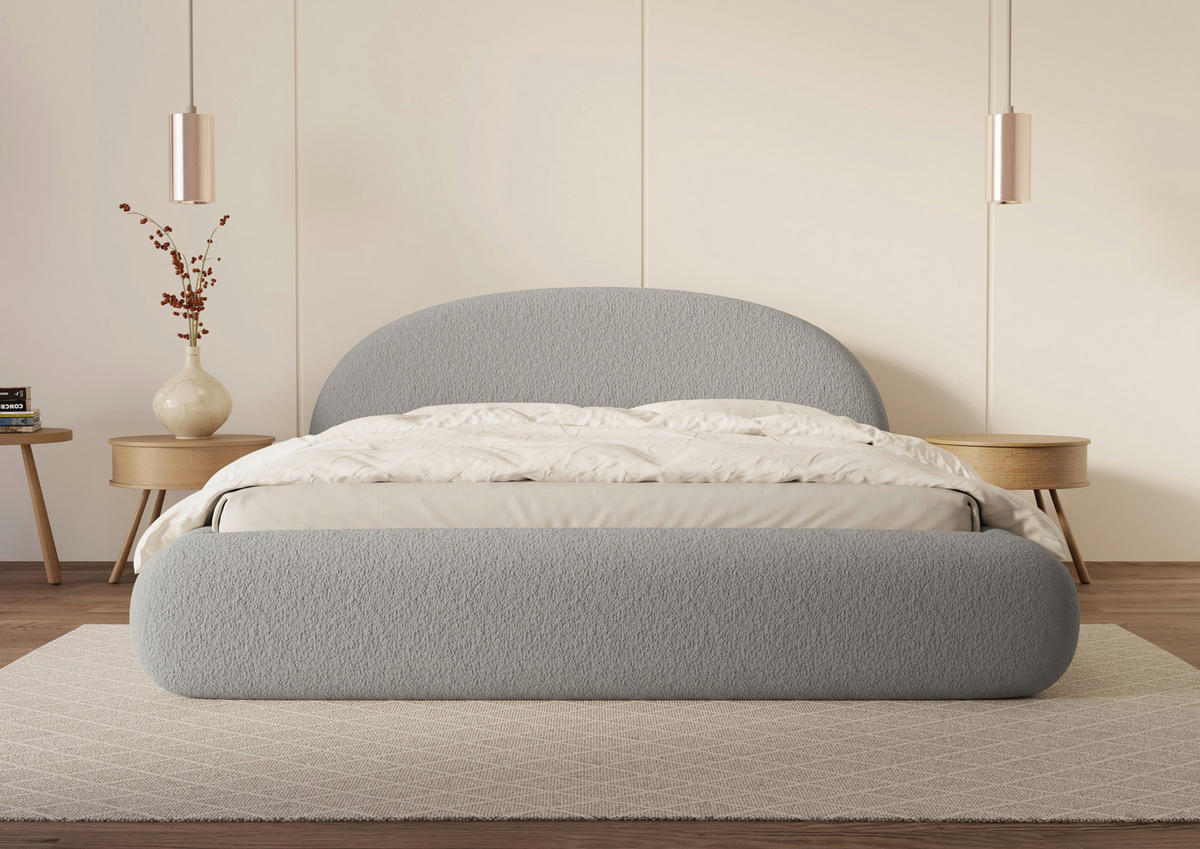 POLSTERBETT 140/200 cm,  in Hellgrau, gepolstertes Kopfteil, Lattenrost, Bettkasten,  - Hellgrau/Schwarz, Design, Holz/Textil (140/200cm) - Chameo