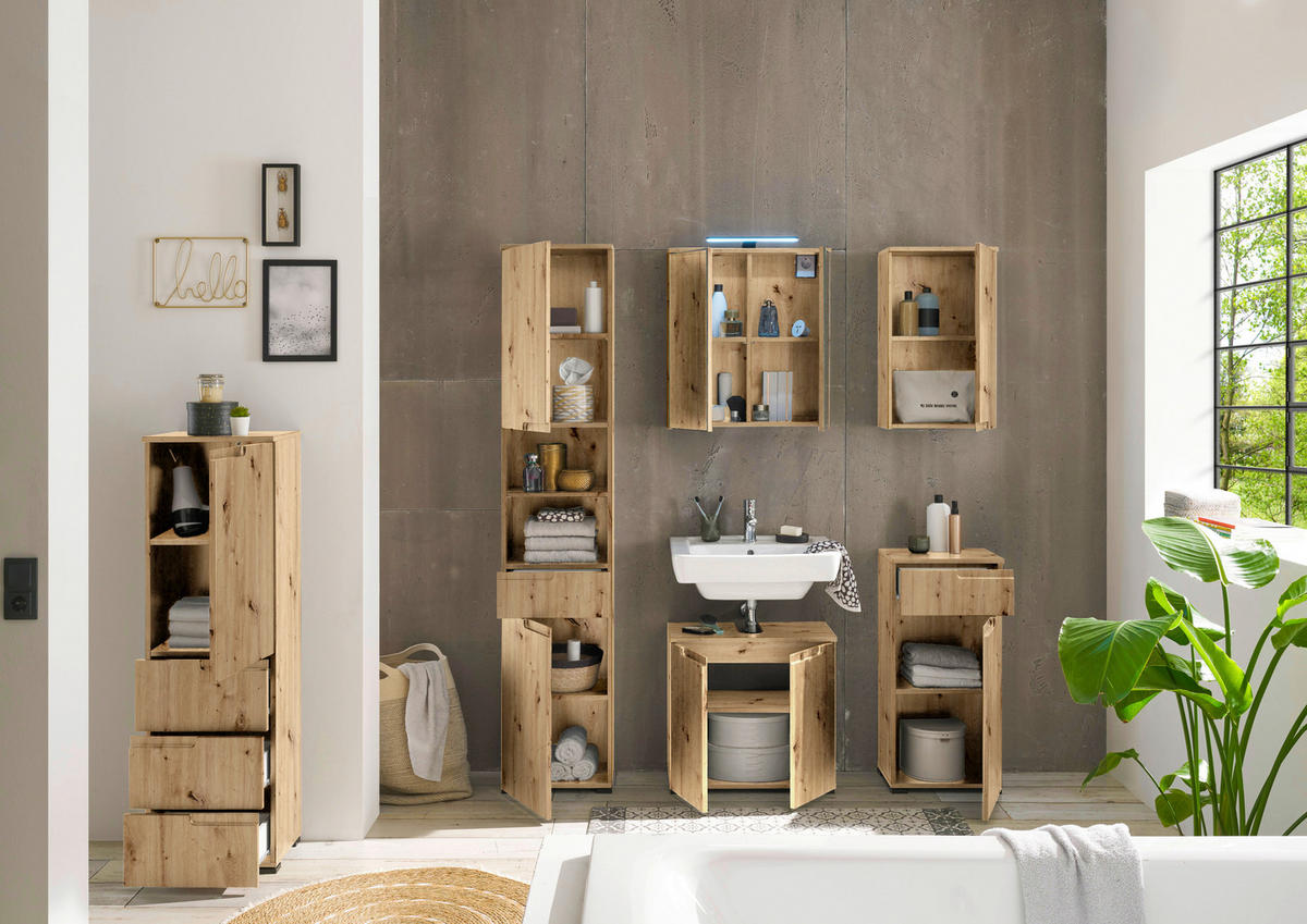 STREDNE VYSOKÁ SKRINKA, dub artisan, 40/134/32 cm - čierna/dub artisan, Modern, kompozitné drevo/plast (40/134/32cm) - MID.YOU