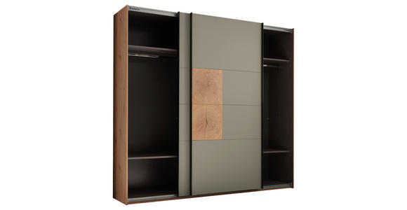 SCHWEBETÜRENSCHRANK  in Salbeigrün, Eiche Artisan  - Salbeigrün/Schwarz, KONVENTIONELL, Holzwerkstoff/Metall (240/225,5/63,7cm) - Xora
