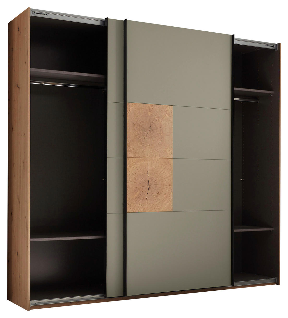 SCHWEBETÜRENSCHRANK  in Salbeigrün, Eiche Artisan  - Salbeigrün/Schwarz, KONVENTIONELL, Holzwerkstoff/Metall (240/225,5/63,7cm) - Xora