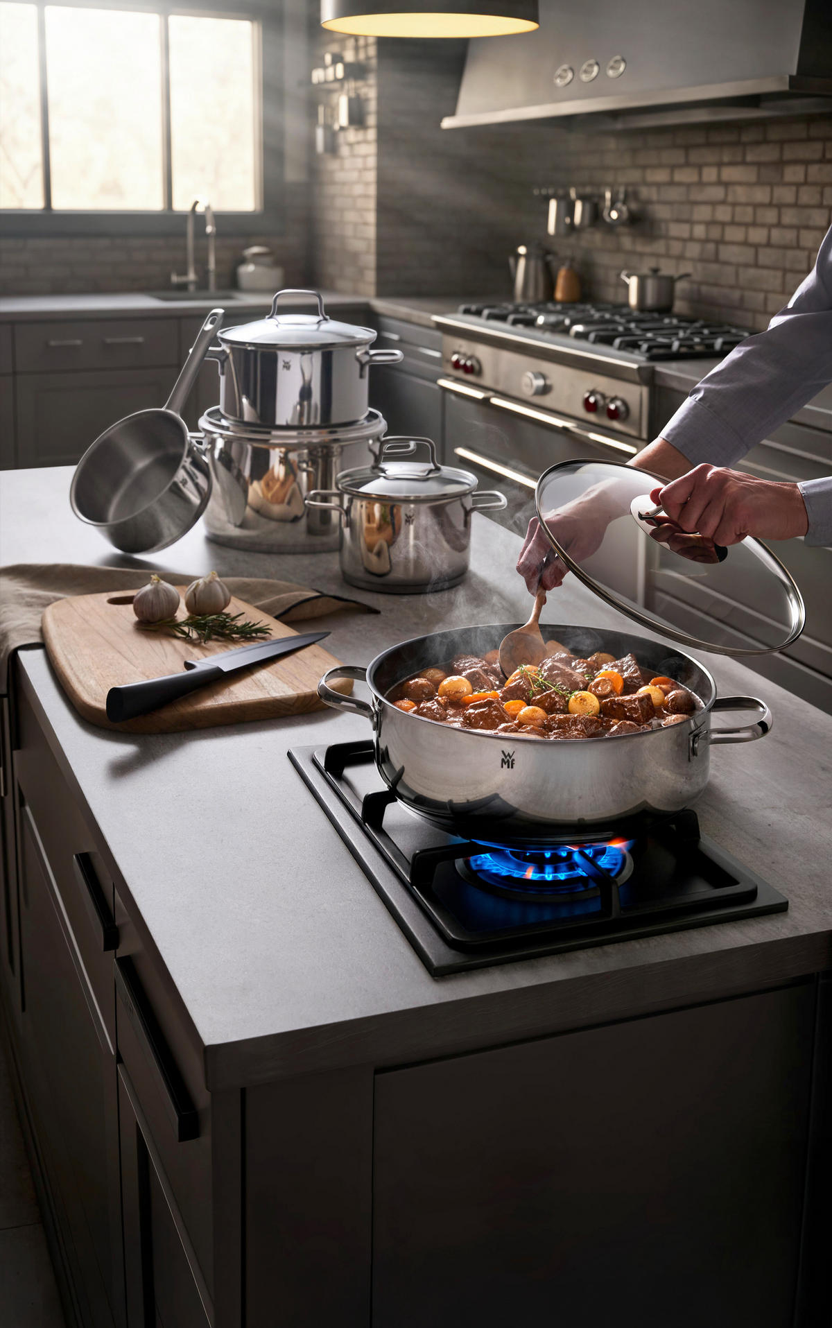 KOCHTOPFSET Astoria 4-teilig  - Edelstahlfarben, Design, Glas/Metall - WMF