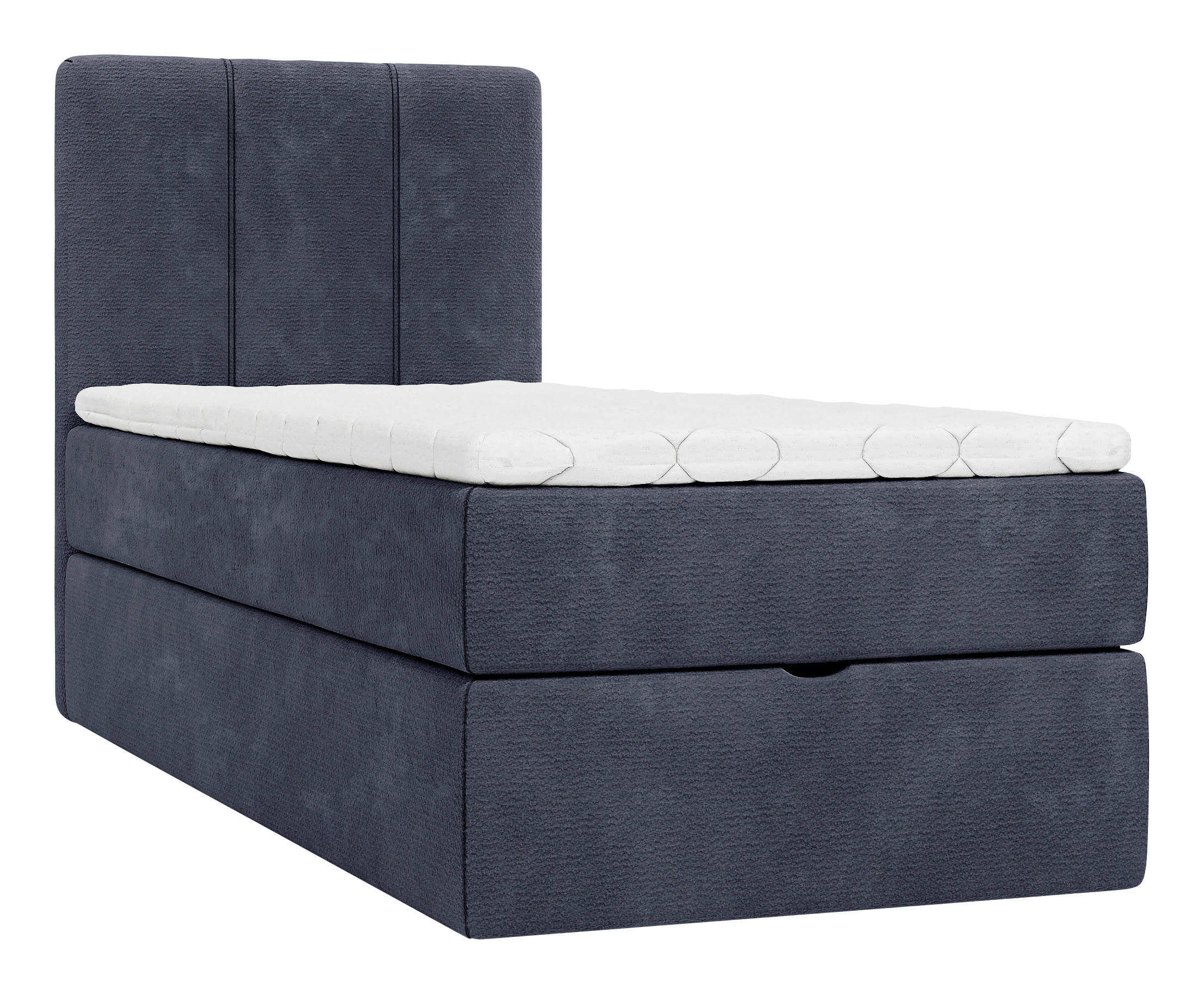 BOXBETT 90/200 cm,  in Dunkelblau, Matratze, gepolstertes Kopfteil, Bettkasten, Topper, H3 = fest  - Schwarz/Dunkelblau, Design, Holzwerkstoff/Kunststoff (90/200cm) - Esposa