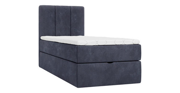 BOXBETT 90/200 cm,  in Dunkelblau, Matratze, gepolstertes Kopfteil, Bettkasten, Topper, H3 = fest  - Schwarz/Dunkelblau, Design, Holzwerkstoff/Kunststoff (90/200cm) - Esposa